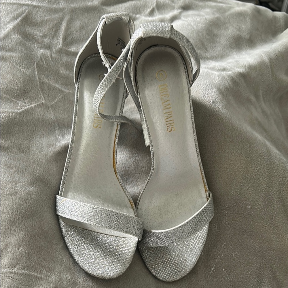 Silver Heels with Dainty Straps and Buckle Closure